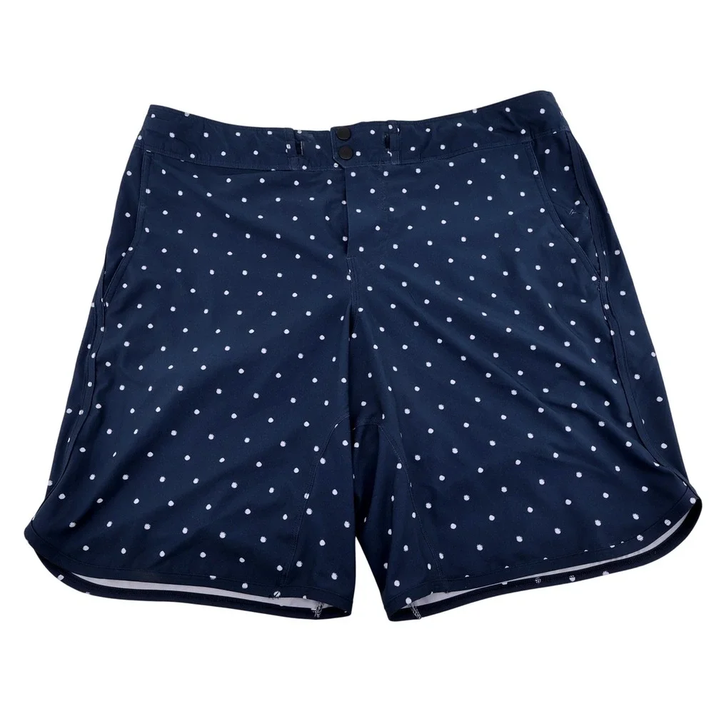 Lululemon Polka Dot Board Shorts Navy Blue Drawstring Swim Trunks Mens‎ 36